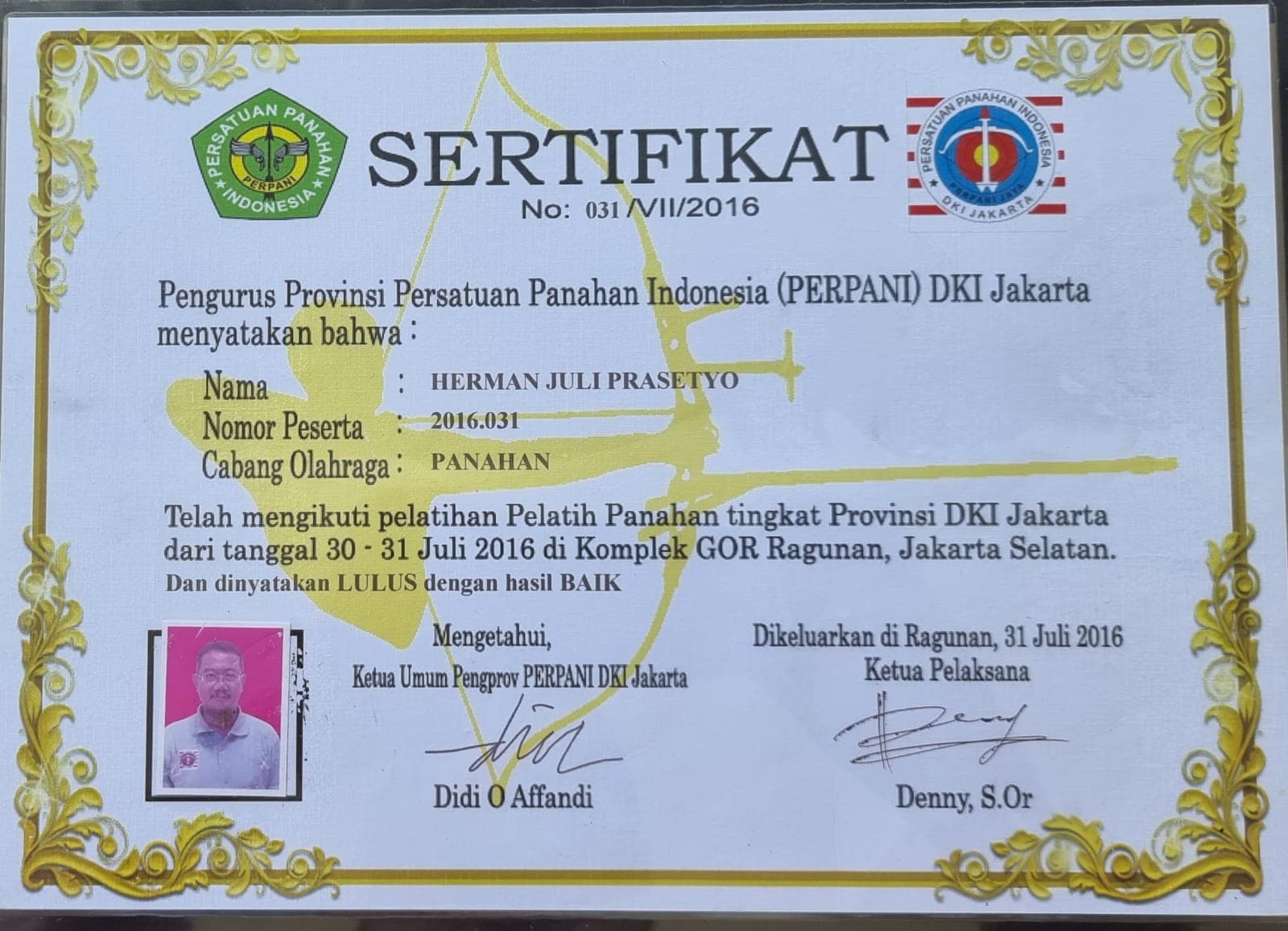 Sertifikat Pelatih Panahan Tingkat Provinsi